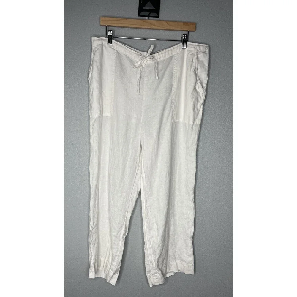 Everlane Womens Linen Straight Leg Cropped White Pants Size 16 Wide Leg